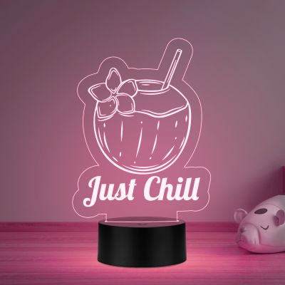3D Illusion Just Chill Coconut Led Night Lamp Multicolored Light Home Decor